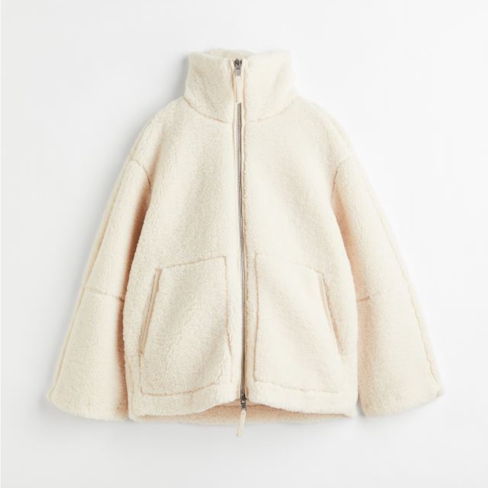 H&M Cream Teddy Zip-Up Jacket